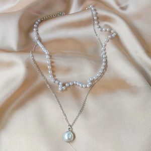Faux Pearl Chain Layered Chocker Necklace Jewelry